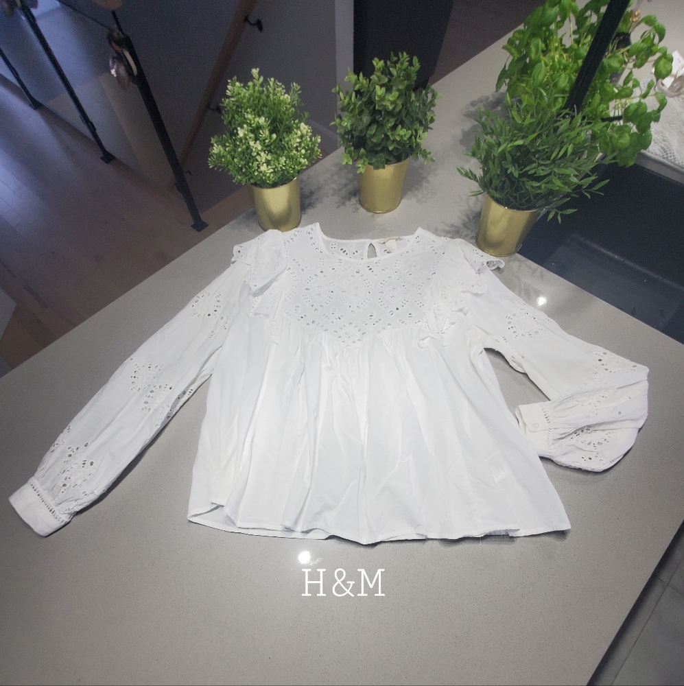 H&M Haut de style boho-chic à manches longues, insertion de dentelle en tricot
